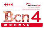 Carta turistica Barcelona Card da 4 giorni rossa e bianca su sfondo trasparente