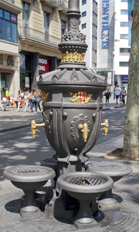 Fotografia della Font de Canaletes che si trova sulla Rambla de Canaletes a Barcellona in una giornata di sole