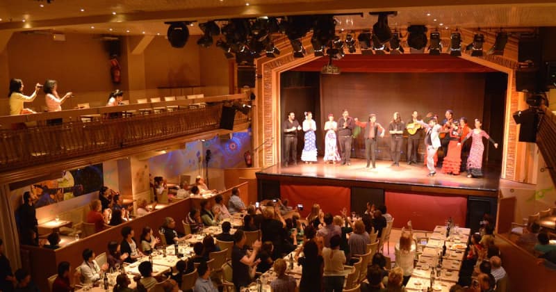 Fotografia dall'alto dell'interno del locale Palacio del Flamenco a Barcellona